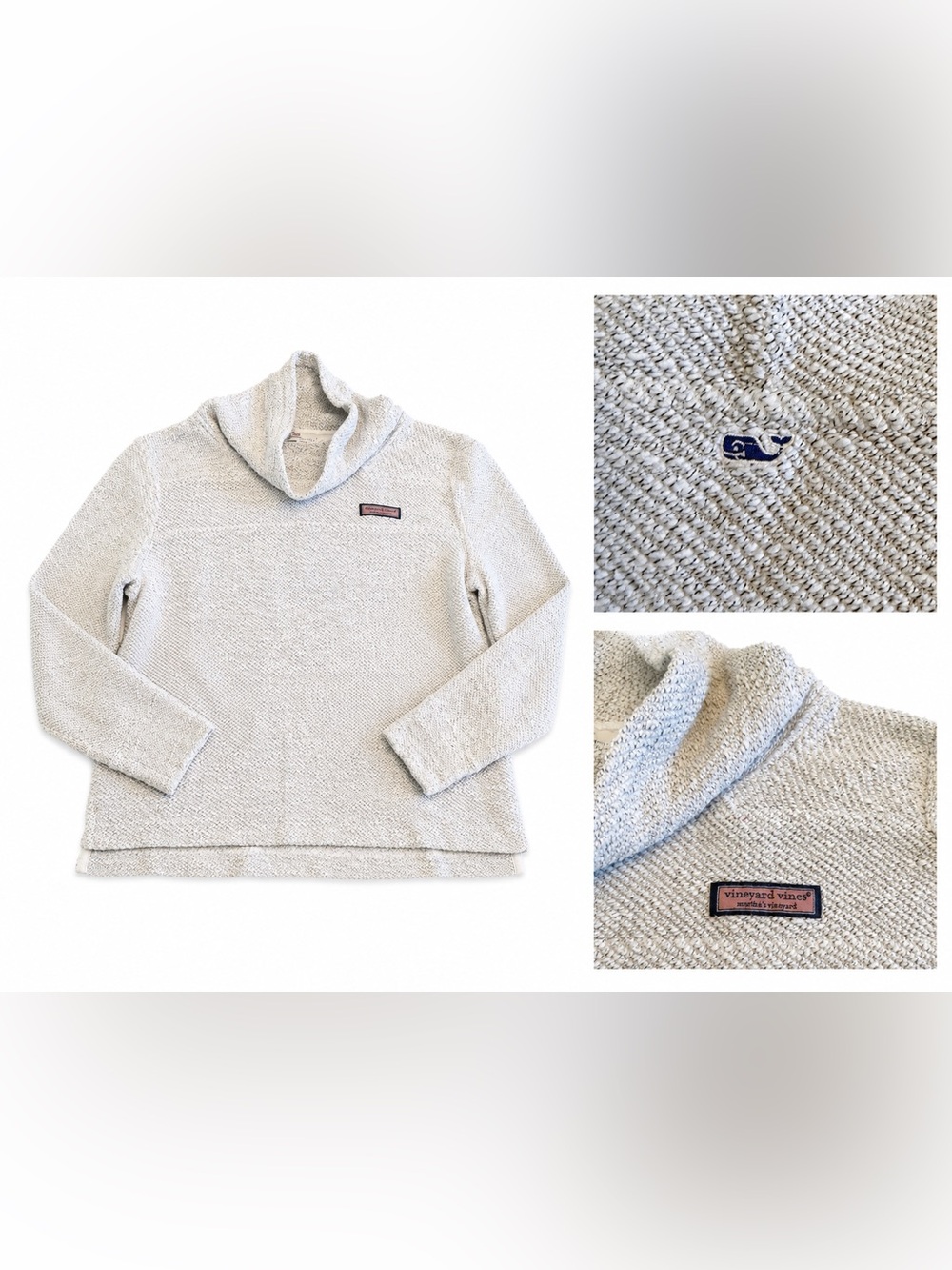 Vineyard Vines Cream Textured Knit Cowl Neck Sweater Small